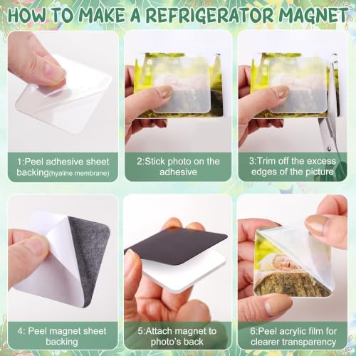 25 Pcs DIY Acrylic Fridge Magnet Kit Square Fridge Magnet Craft Set with Adhesive Backing Make Your Own Magnet Kit for Photo Office Classroom Cabinets Kitchen 2 Inch DTBX- (Square)