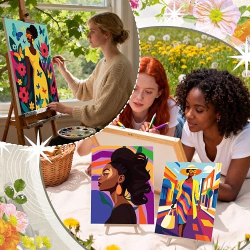 Harloon 36 Pcs 8 x 10 Inch Pre Drawn Canvas for Painting Afro Flower Butterfly Queen Pre Stretched Canvas Painting for Adults Outline for Sip and Paint Party Supplies Favor