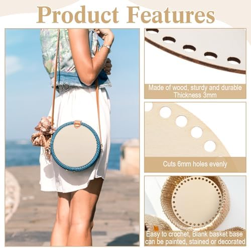 Fanfanwin 12 Pcs Wooden Basket Bottom Moses Crochet Basket Round Base Unfinished Wood Knitting Base for DIY Craft Weaving Making Supplies Home Decoration(6/8/10/12 Inches)