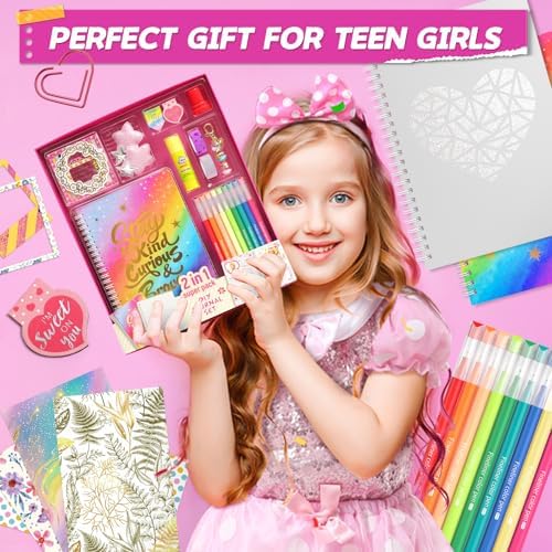 ADUSRIZ 2-Pack DIY Journal Kit for Girls, Journal Set with Stickers, Birthday Gifts for Teen Girls, Decorate Your Planner/Organizer, Journaling Arts Craft Kit, Ideal Gifts for 8-12 13 14 Year Old Girl
