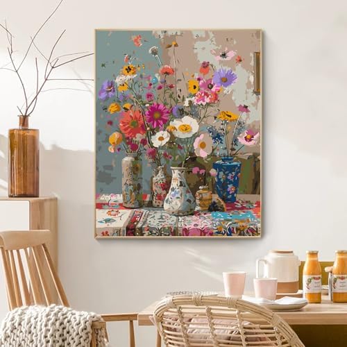 PRASIO Flowers Paint by Numbers Kit for Adults Beginner 16x20 Inch