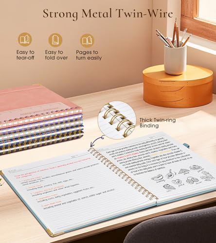 Hardcover Spiral Notebook Journal 8.5” x 11”, A4 Large Leather Notebooks for Women Men, Lined College Ruled Notebook, 100 GSM Paper, Spiral Bound Journals for Work School Note Taking Business, Blue