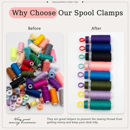 100Pcs 5 Colors Sewing Bobbin Holder Clips Plastic Thread Bobbin Clips Sewing Accessory for Thread Spool Organizing Embroidery Quilting (5color-100pcs)