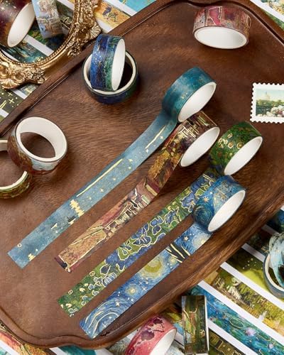Landscape Washi Tape Set in Oil Painting Style 20 Rolls Scenery Drawing Masking Gold Foil Graphic Decorative Tapes for Arts, DIY Crafts, Journals, Planners, Scrapbook, Wrapping (Classic)