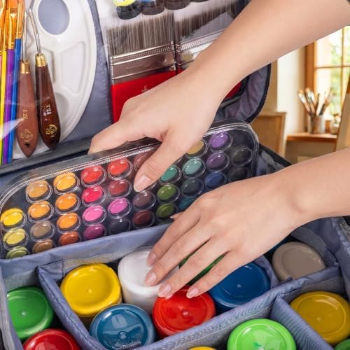 JJRING Acrylic Paint Organizer Bag With Adjustable Dividers, Blue