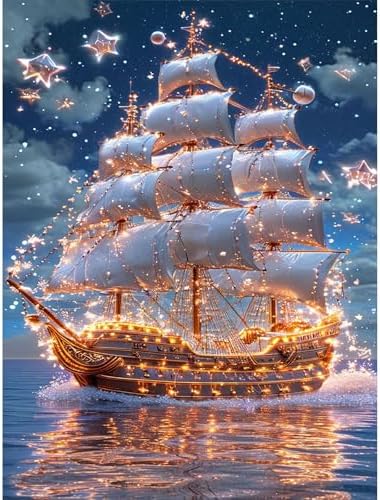 Yezavesu Pirate Ship Diamond Art Kits for Adults Beginners 12x16 Inch | Pirate Ship Diamond Painting, DIY 5D Full Round Drill Gem Art, Stress Relief Craft Kits, Home Wall Decor Gift