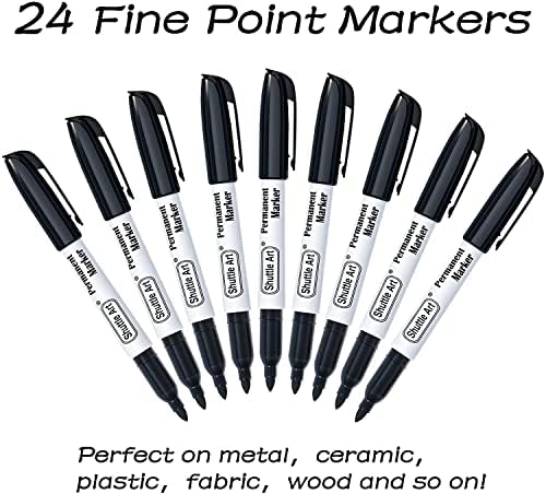Shuttle Art Black Permanent Markers, Fine Tip Pens, 24 Pack, Quick Drying