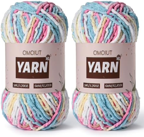 2 Packs Plush Chenille Chunky Crochet Yarn - Baby Yarn for Crocheting Soft - Velvet Yarns Knitting for Blankets Crafts - Fluffy Amigurumi Yarns 100g/131yds (2 Candy Color)