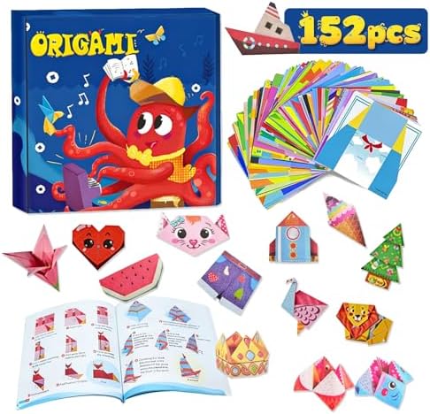 Origami Paper Kit 6x6 Inch, Origami Kit with Guide Book, Beginner Craft Kits for Kids Ages 5-8 8-12, Art & Craft Supplies for Classroom Road Trip Activities, Birthday Children's Day DIY Gift (152pcs)