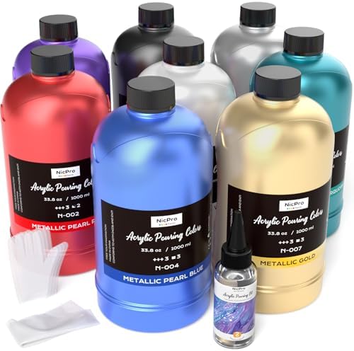 Nicpro 8 Colors 33.8 oz Large Bulk Metallic Acrylic Pouring Paint Kit