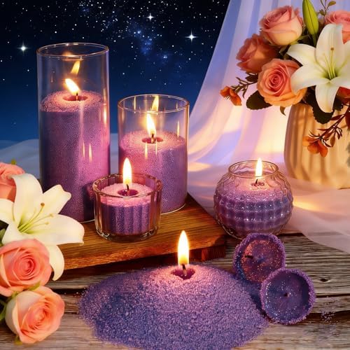 Natural Pearled Sand Candle,1.1LB Purple Sand Wax with 20 Wicks – Lavender Scented Candle, Relaxing Aromatherapy, Stress Relief, Long-Lasting Burn for Birthdays Christmas Anniversaries Home Decor