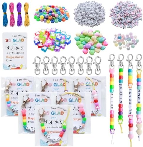 Tuhangcc 876 Pcs Back to School DIY Keychain Making Kit，Adjustable Letter Alphabet Beads Strings, Butterfly Beads,16 Charm Cards with Lobster Clasps & Strings for Welcome First Day of School Gift