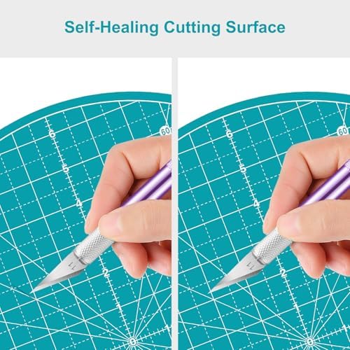 Headley Tools 13"x13" Round Rotating Cutting Mat, Self Healing Mat with 360-Degree Rotation & Anti-Slip Base, Sewing Board Cutting Mat Perfect for Fabric Quilting Leather Hobby Project, Turquoise