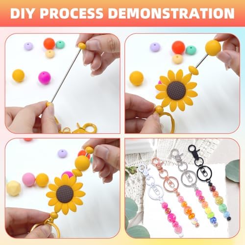 48 Pcs Beadable Keychains Bars bulk - 24 Multicolor DIY Metal Beaded Keychain Making Kit + 24 Bags Included, Bead Keychain Supplies,Blank Key Chain, Perfect for Women, Men, Mother's Day, Birthday Gift