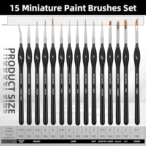 GETHPEN Miniature Paint Brushes, Micro Detail Paint Brush Set, 15pcs