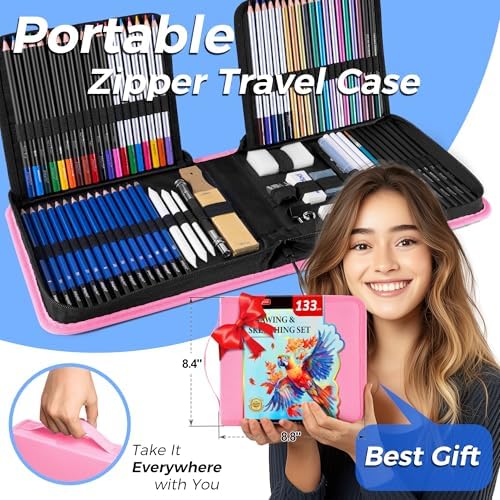 133 Pack Drawing Set Sketching Kit, Pro Art Supplies Sketch Pencils Set