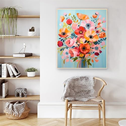 Artunion Abstract Flower Paint by Numbers Kit for Adults,Poppy Flower Paint by Number Kits, DIY Oil Painting Paint by Number Kits on Canvas Arts Craft for Home Wall Decor 16x20 Inch