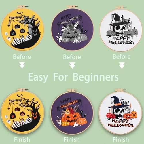 Ohcol 3 Sets Halloween Embroidery Kit,Needlepoint Kits for Adults with Clear Instructions