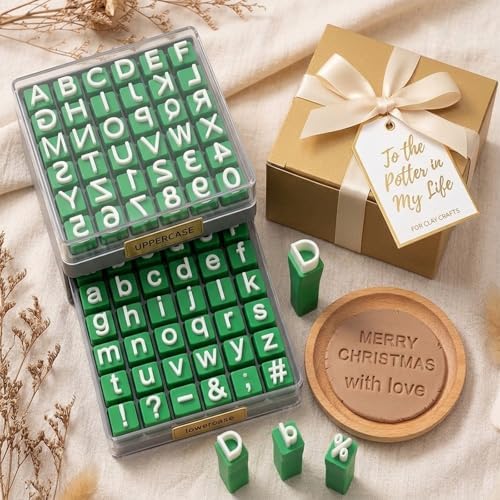 Alphabet Stamp Set for Clay Pottery, 74-Piece Kit, Green