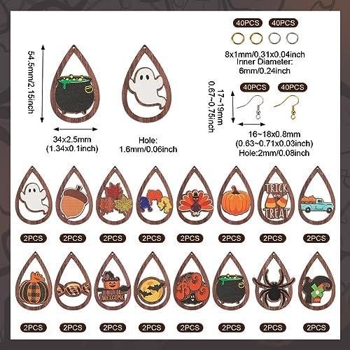 Elecrelive 32Pairs Halloween Earring Set Cartoon Wood Earrings for Women