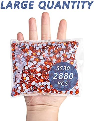 Beadsland Hotfix Rhinestones Bulk, 2880pcs Orange Hot Fix Rhinestones for Crafts Clothes DIY Decoration, Hyacinth/Orange, SS30, 6.3-6.5mm