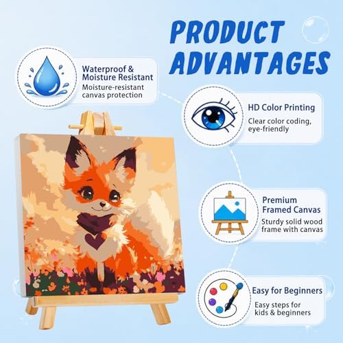 AUKELHJ Paint by Numbers Kit for Kids with Frame, Fox, 8X8 inch