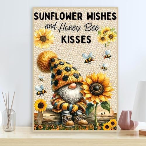 Fotasmua Gnome Diamond Painting Kits for Adults, Gnome Sunflower Bee Diamond Art Kits for Adults Beginners, 5D DIY Full Drill Round Gem Art Craft Painting for Home Wall Decor 12 x 16 Inch