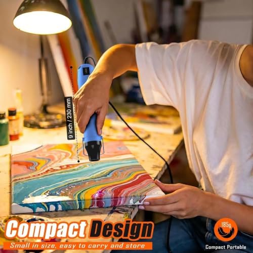 Mini Heat Gun, 2-Temp Settings 482℉ & 662℉（250℃&350℃） Fast Heat Hot Air Gun Tool and 5Ft Long Cable Overload Protection for Crafting, Vinyl Wrap and Shrink Tubing