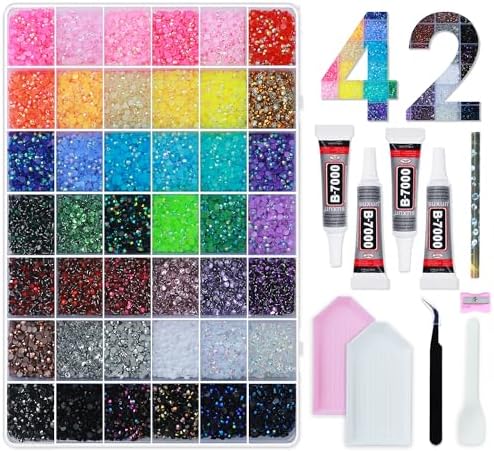 59000 PCS 42 Colors Rhinestones for Bedazzling 3mm Multicolor Resin Jelly Flatback Gems with 4 Pcs B7000 Jewelry Glue & Tools, Bedazzler Kit for DIY Crafts Book Makeup Shoes Gifts Decor