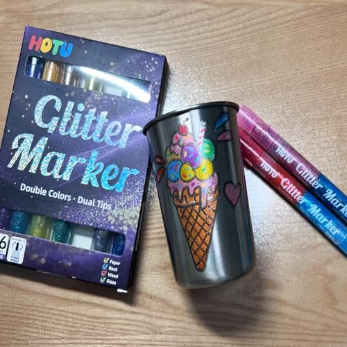 HOTU Glitter Dual Tip Marker, 16 Sparkly Colors Reversible 3mm Medium Tips