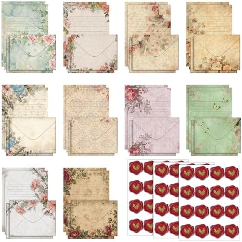 TaoBary 160 Pcs Vintage Floral Stationery Paper and Envelopes Set