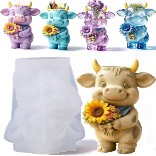 3D Highland Cow Silicone Resin Mold for Epoxy Casting Succulent