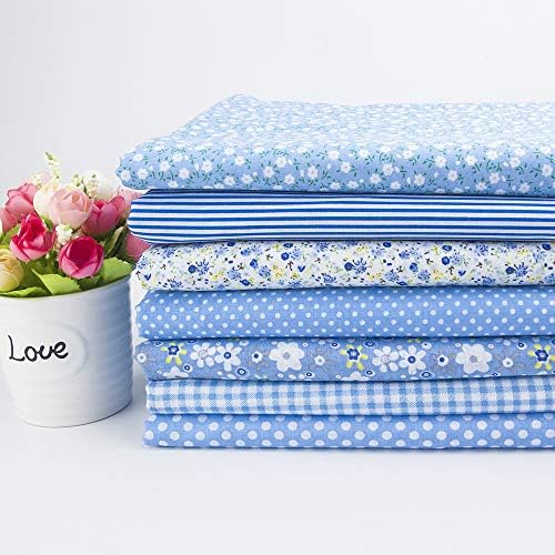 Cotton Fabric DIY Making Supplies Quilting Patchwork Fabric Fat Quarter Bundles DIY for Quilting Cotton Patchwork Cushions (Blue, 20" x 20")