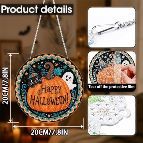 Halloween Diamond Art Hanging Kit for Adult, Diamond Art Painting 8x8in