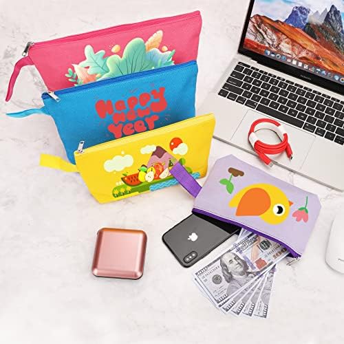 10 Pieces Cotton Canvas Makeup Bag with Bottom and Strap, Multi-Purpose Cosmetic Bag with Zipper Travel Toiletry Pouch, Blank DIY Craft Bag Pencil Bag (Multicolor 02, XS) (MN-WB07)
