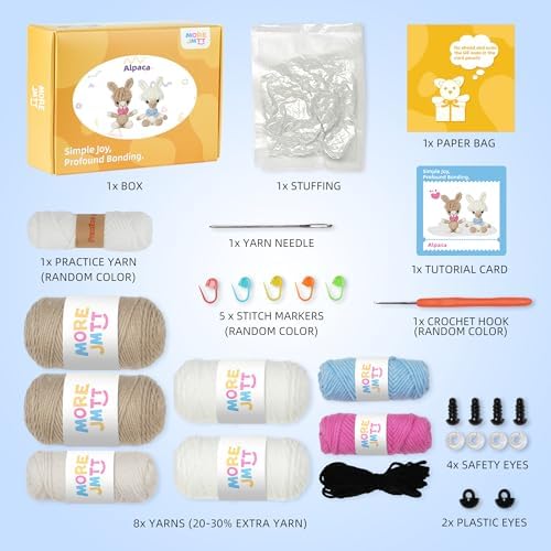 MOREJMTT Crochet kit for Beginners，Knitting kit，Equipped with Step-by-Step Video tutorials, Adult Junior Crochet Kits,Crochet Animals kit(2pack Alpaca)