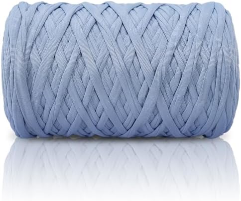 400g T-Shirt Yarn Elastic Fabric Crochet for DIY Knitting, 130 Yards Spaghetti Thick Knitting Yarn for Hand DIY Bag Basket Cushion Crocheting Projects, Home Decor (Sky Blue)