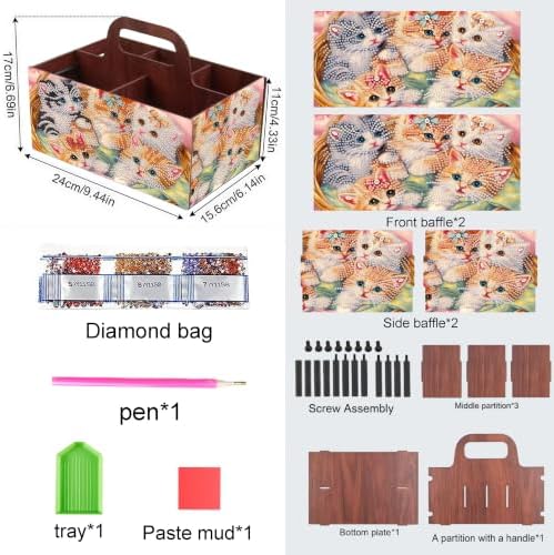 LSQFS Cat 5-Grid Wooden Diamond Painting Storage Box with Handle for Adults