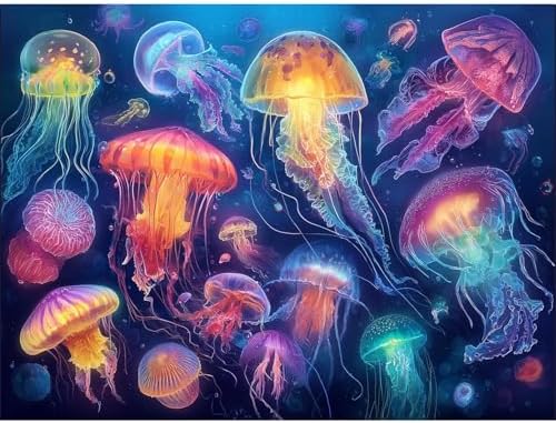 VeGuude Jellyfish Diamond Art Kits for Adults, Full Drill Beach Diamond Painting Kits for Beginners, DIY Full Ocean Rhinestone 5D Diamond dots (Gemstone Craft), Home Wall Decoration (16x12 inch)
