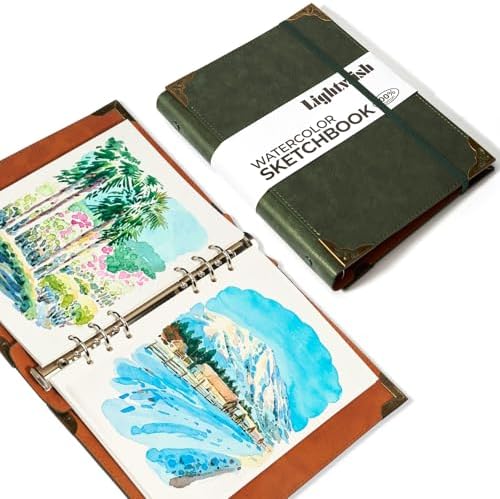 Lightwish Watercolor Sketchbook,100% Cotton Acid Free Watercolor Journal,300gsm/140lb Hot Press Watercolor Paper for Artists,Adults,Students,20 Sheets,5.8 * 8.2 Inches Paper