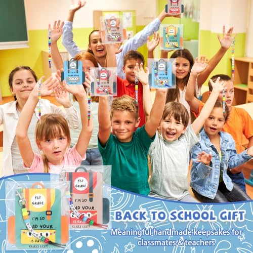 24 Set Back to School Gifts Includes Keychain Making Kit with Gift Cards DIY Bead Crafts Adjustable Letter Beads Welcome First Day of School Student Teacher Supplies