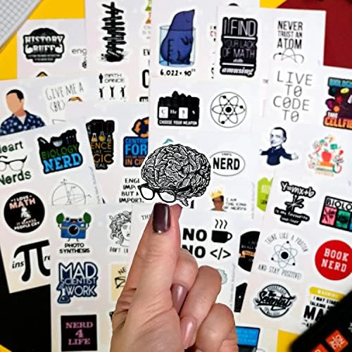 100Pcs Nerd Stickers, Cool Nerd Gifts for Men, Nerdy Stickers for Laptop, Science, Math, Physics, History Decals, Gifts for Women & Men