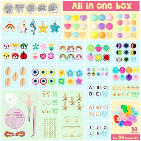 Gionlion Bracelet Making Kit for Girls 8-12, Arts and Crafts for Jewelry Making Supplies Kit with 198Pcs Letter Beads, Unicorn/Mermaid DIY Birthday Gifts