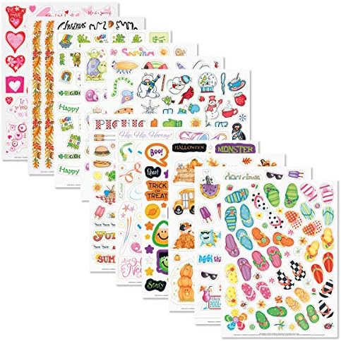 Current Year-Round Themed Sticker Variety Pack - 12 Sheets, 178 Assorted Stickers for Kids, Teachers, School, Scrapbooking, Journals, Monthly Planners, Calendars, Holiday Crafts & Greeting Cards