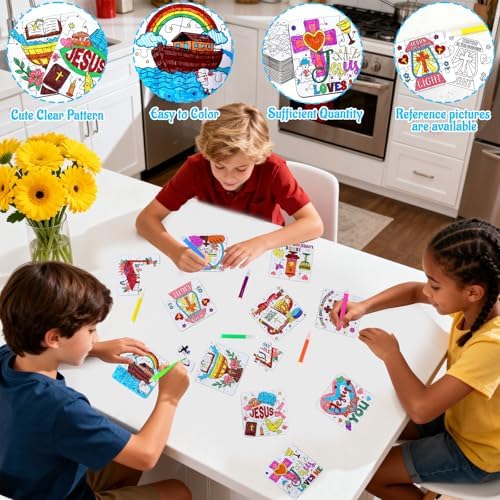 24 Sets Sunday School Crafts for Kids Ages 4-8, Christian VBS Craft Puzzle Jesus Cross Bible, Religious Arts Gifts for Classroom DIY Activity, Back to School Party Favors, Coloring Game Bulk Supplies