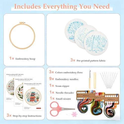 FEIYUENO 3 Sets Embroidery Stitch Kit for Beginners Adults (Tree Book)