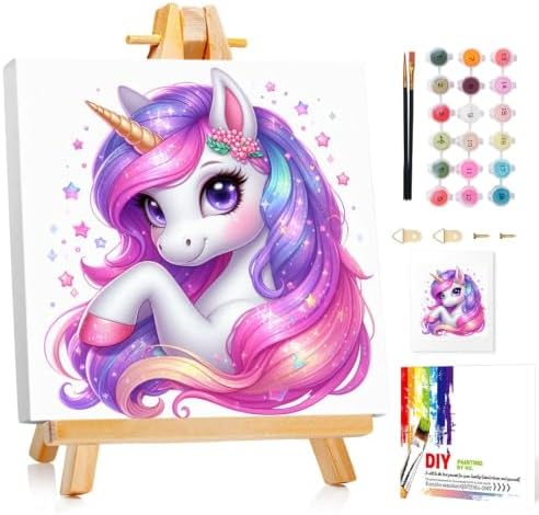 Mandun Unicorn Paint by Numbers Kit for Kids, 8x8 inch
