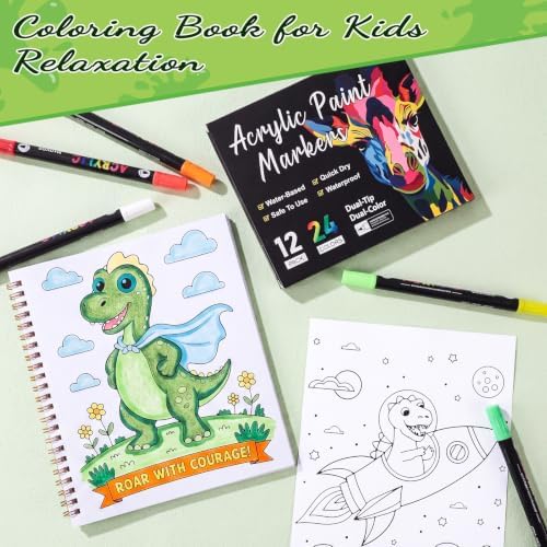 150gsm Dinosaur Coloring Book with Markers, 7x8.3in Coloring Kit for Kids