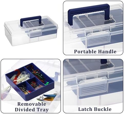 JUXYES Carry Craft Organizers Storage Box with Handle Lid and Diveded Tray
