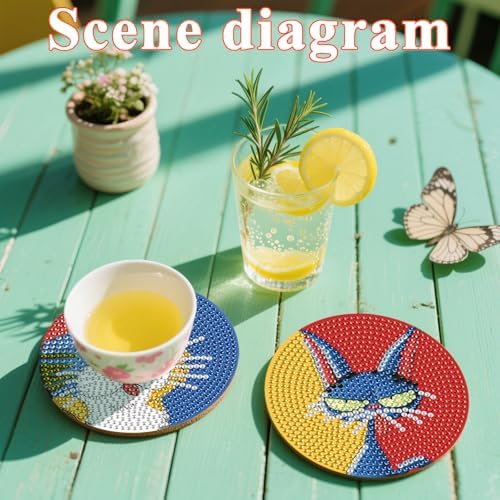 DOTSOPS 8 PCS Cat Diamond Art Coasters Kits for with Holder Beginners 4 in